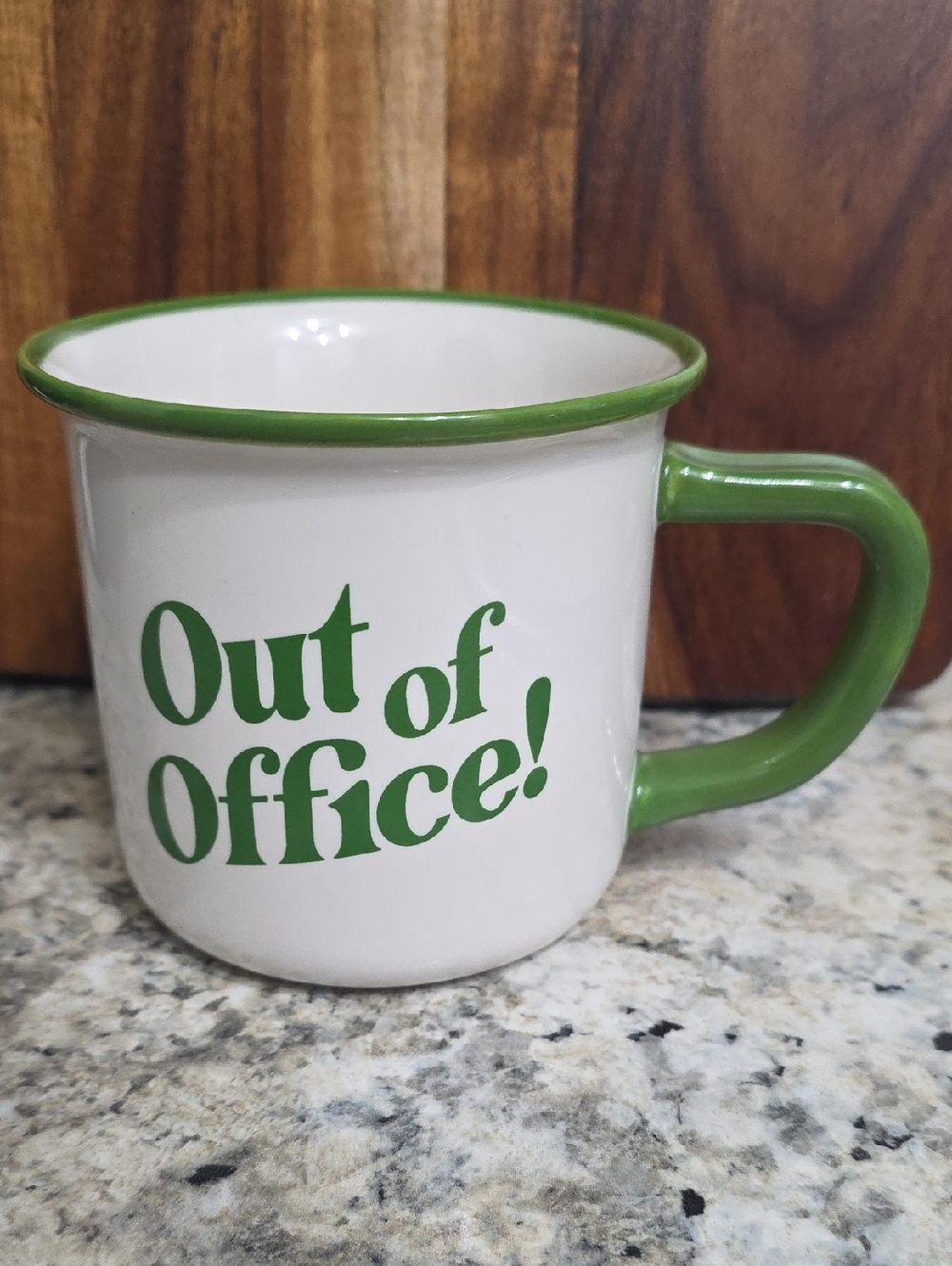 White & Green 'Out of Office!' Ceramic Mug